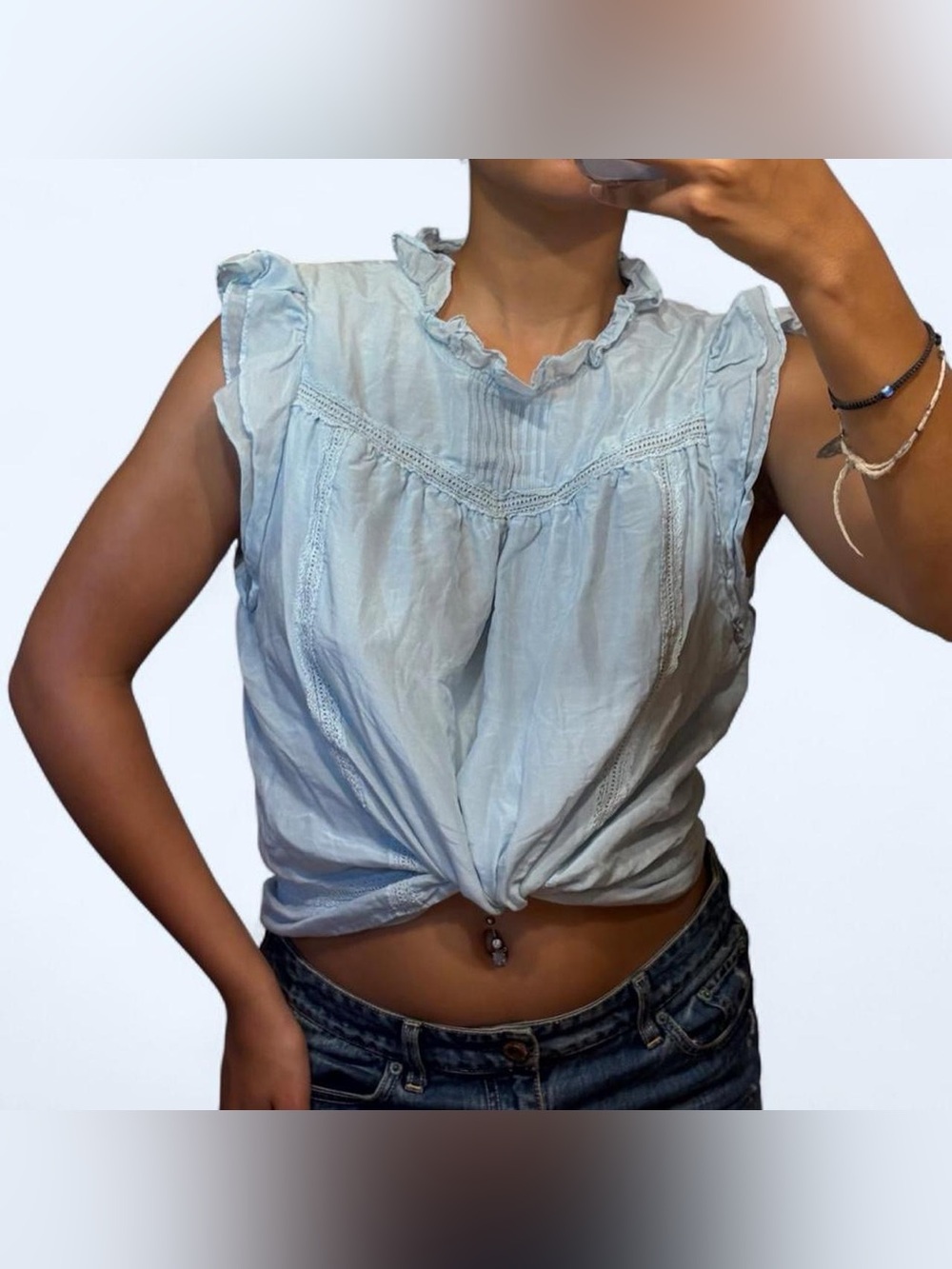 Blue Peasant Babydoll Ruffle Top!